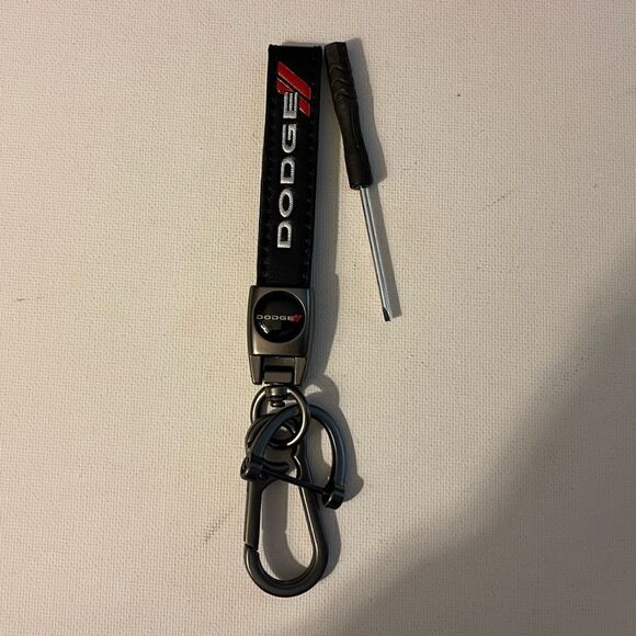Dodge Challenger fob keychain in black leather NWT - Picture 2 of 4